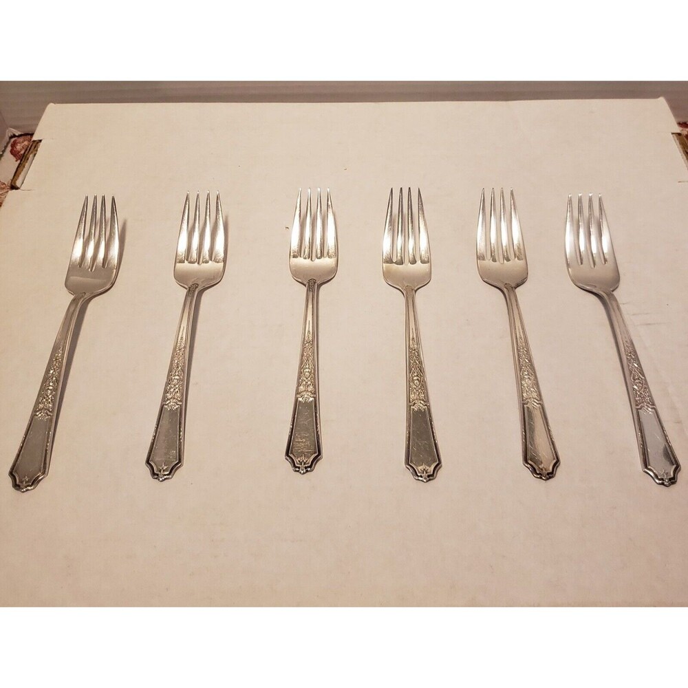 Set 6 Salad/Dessert Forks 1847 Rogers Ancestral 1924 Vintage Silverplate